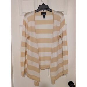 Cynthia Rowley Striped Knit Cardigan Sweater Open Front‎ Tan Cream L